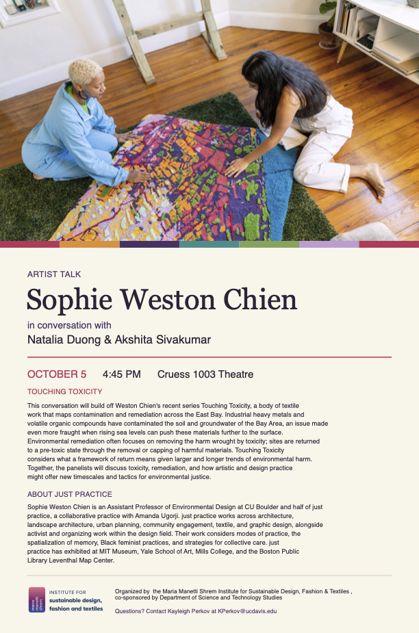 Two women kneel arranging bright patchwork quilt on wooden floor in home studio